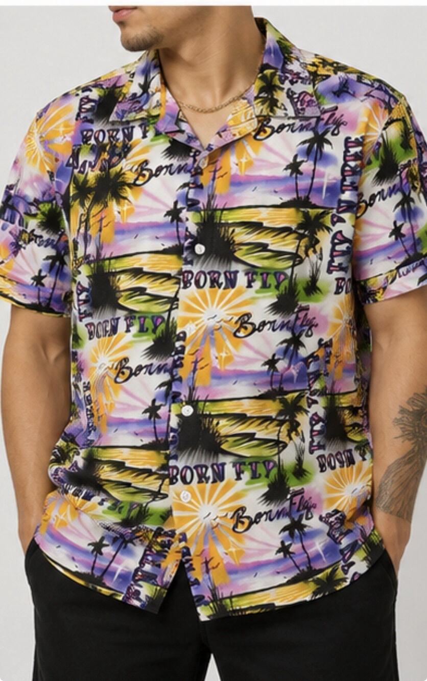Born Fly Men’s XL Tropical Hawaiian Button Front Short Sleeve Shirt